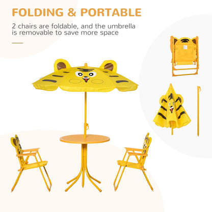 Kids Folding Picnic Table and Chair Set Pattern Outdoor Garden Patio Backyard with Removable &; Height Adjustable Sun Umbrella Yellow at Gallery Canada