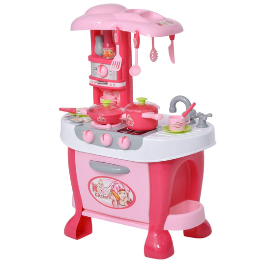 Kids Kitchen Set Kitchen Playset Pretend Toy Children Role Play Game Toy with Light &; Sound Function 38Pcs Toy Accessories - Pink - Gallery Canada