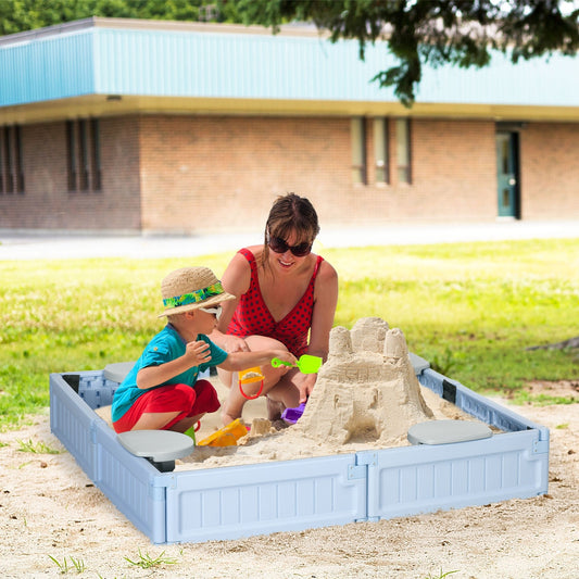 Kids Outdoor Sandbox with Canopy, Bottom Fabric Liner, Light Blue - Gallery Canada