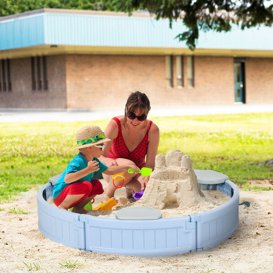 Kids Outdoor Sandbox with Cover, Bottom Fabric Liner, for 3-12 Years, Light Blue - Gallery Canada