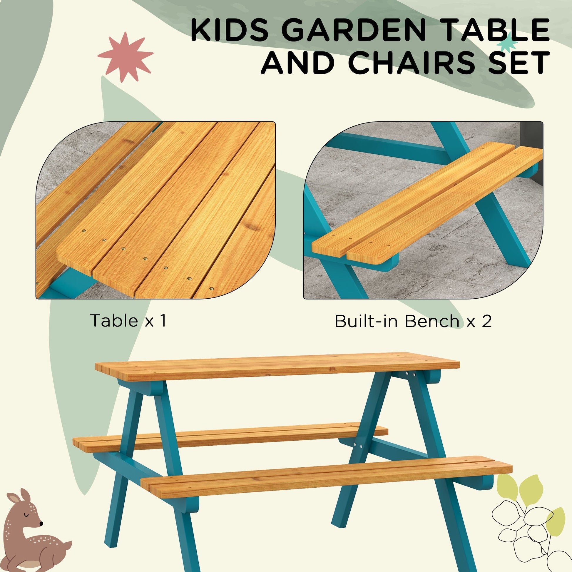 Kids Outdoor Table Set Wooden Toddler Picnic Table and Benches for 4 Kids 3-8 Years, Easy Installation, Natural Wood at Gallery Canada