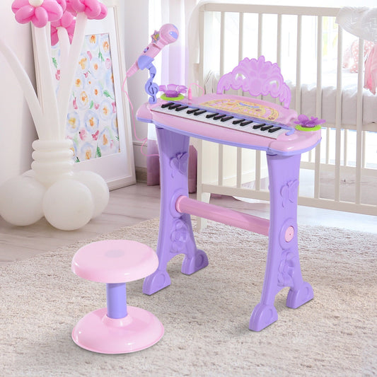 Kids Piano Electronic Keyboard Instrument with Microphone and Stool 32 Keys Musical Toy Organ Educational Gift for Children Pink - Gallery Canada