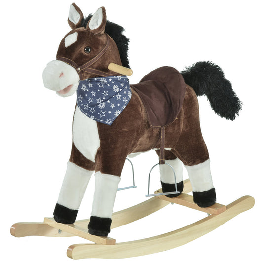 Kids Plush Ride-On Rocking Horse Toy Cowboy Rocker with Fun Realistic Sounds for Child 3-6 Years Old, Brown - Gallery Canada