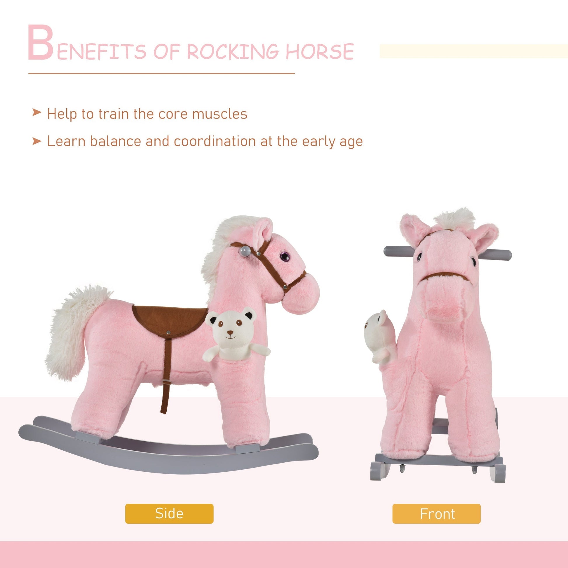 Kids Plush Ride-On Rocking Horse with Bear Toy, Children Chair with Soft Plush Toy &; Fun Realistic Sounds, Pink at Gallery Canada