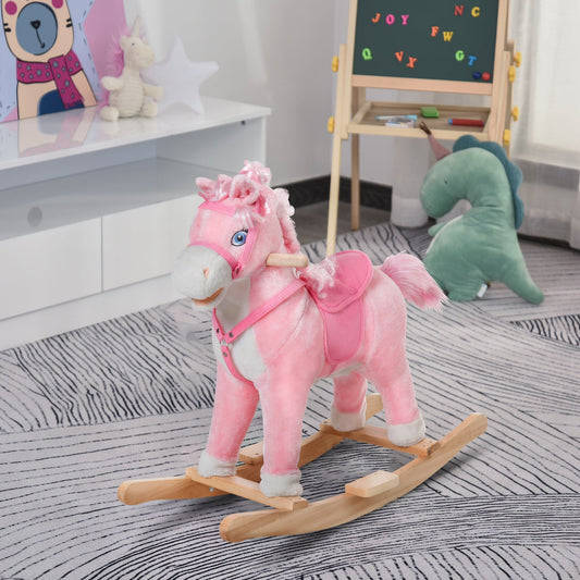 Kids Plush Rocking Horse Child Ride On Toy Rocker with Realistic Sounds Pink - Gallery Canada