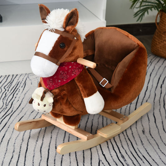 Kids Ride On Rocking Horse with Cradlesong Handle Grip Hand Puppet Traditional Toy Gift for Children 18-36 Months Rocking Toy for Toddler Brown - Gallery Canada