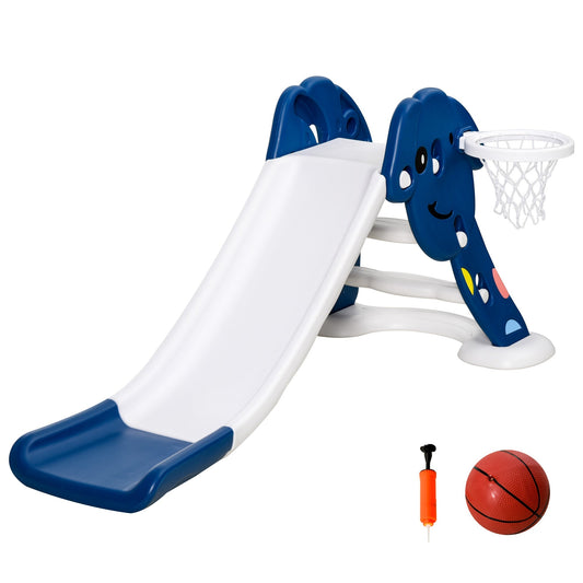 Kids Slide with Basketball Hoop Toddler Climber Freestanding Slider Playset Playground Slipping Slide Indoor Outdoor Exercise Toy Activity Center for 3-6 Years Old Blue - Gallery Canada