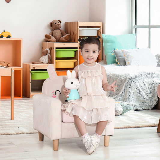 Kids Sofa, Toddler Armchair and Couch with Rabbit Ear Backrest and Wooden Legs for Preschool, Bedroom, Kindergarten, Cream - Gallery Canada
