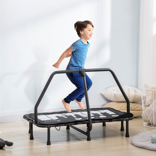Kids Trampoline with Music Function Steel Frame Indoor Bouncer Rebounder Age 3 to 8 Years Old Black - Gallery Canada