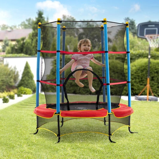 Kids Trampoline with Safety Enclosure Net and Built-in Zipper Safety Pad, Indoor Outdoor Exercise Fitness Equipment for Children Toddler Age 3-6 Years Old - Gallery Canada