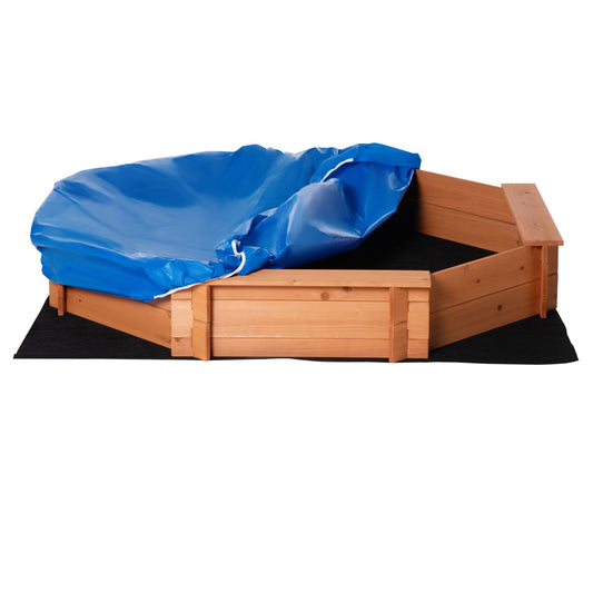 Kids Wooden Octagon Sandbox, Outdoor Children Playset for Backyard, with polyester Cover, Seat Board, Boys and Girls, Red, 55" x 55" x 8.5" at Gallery Canada