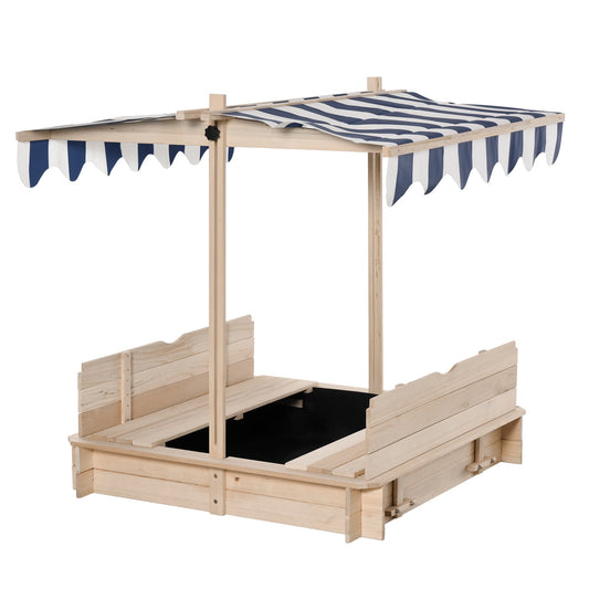 Kids Wooden Sandbox Outdoor Backyard Playset Children Play Station w/ Adjustable Canopy &; Convertible Bench Sand for 3-7 Years Old - Gallery Canada
