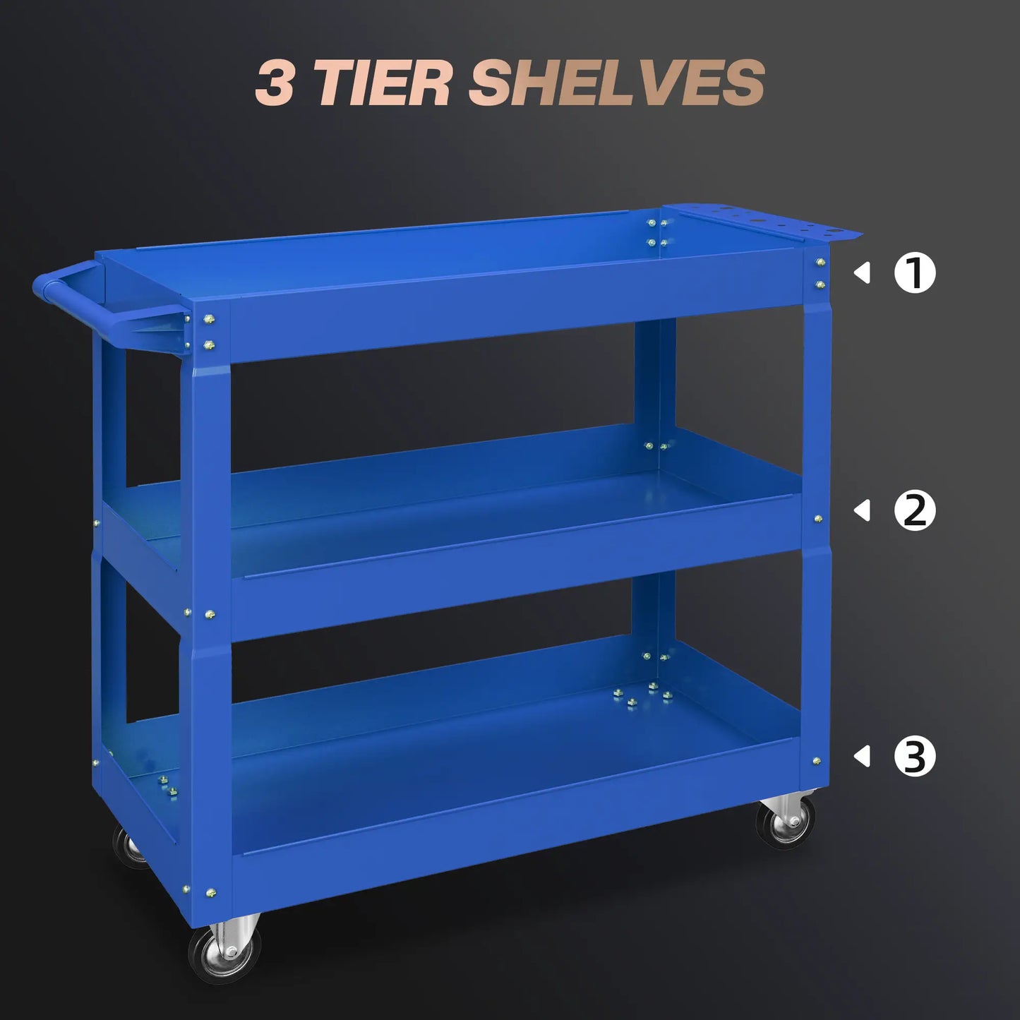 3 Tier Rolling Tool Cart, 330 LBS Heavy Duty Utility Cart, Blue Tool Organizers at Gallery Canada