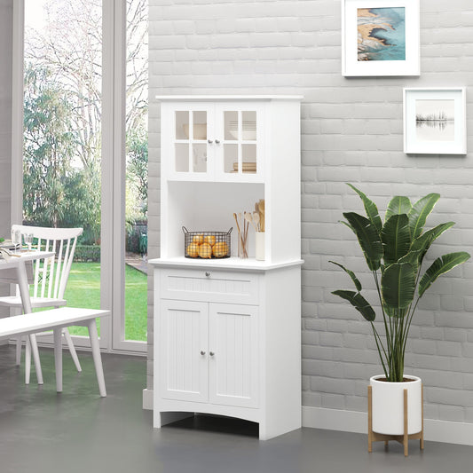 Kitchen Buffet Hutch Wooden Storage Cupboard with Framed Glass Door, Drawer and Microwave Space, White - Gallery Canada