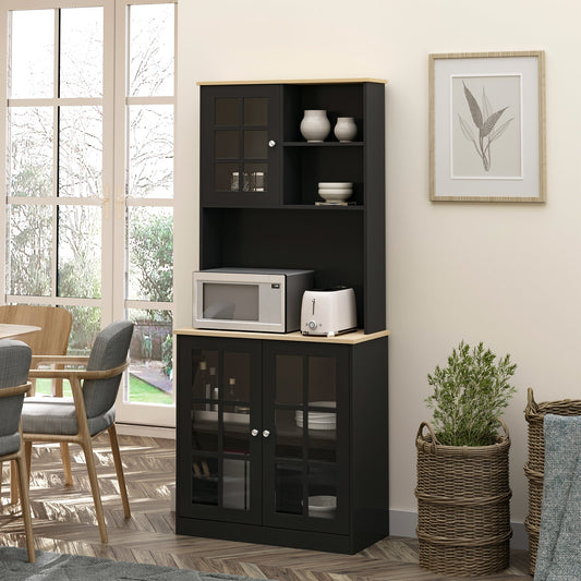 Kitchen Buffet with Hutch, Storage Pantry with 3 Cabinets, 2 Open Shelves and Large Countertop, Black - Gallery Canada