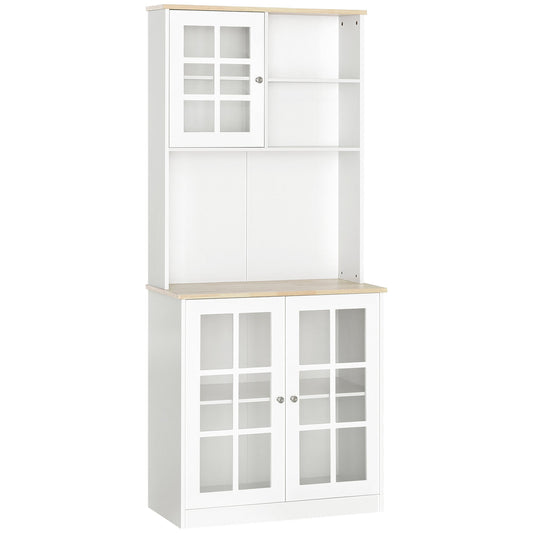 Kitchen Buffet with Hutch, Storage Pantry with 3 Cabinets, 2 Open Shelves and Large Countertop, White at Gallery Canada