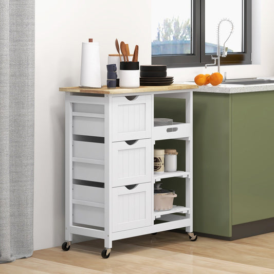Kitchen Cart on Wheels, Rolling Kitchen Island Cart with Wood Top, 3 Drawers and Shelves for Home Dining Area - Gallery Canada