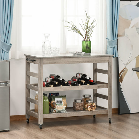 Kitchen Cart Rolling Kitchen Island Utility Trolley with Concrete Effect Top &; Storage Wine Rack, Grey - Gallery Canada