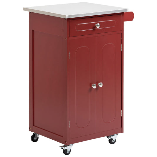 Kitchen Cart, Small Kitchen Island, Stainless Steel Top Utility Trolley on Wheels with Storage Drawer for Dining Room, Kitchen, Red - Gallery Canada