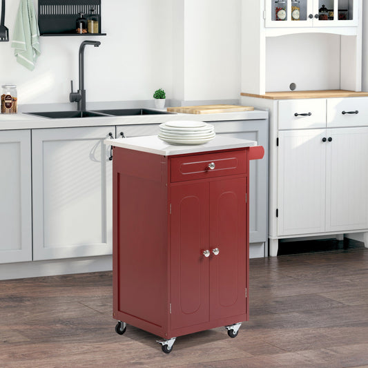 Kitchen Cart, Small Kitchen Island, Stainless Steel Top Utility Trolley on Wheels with Storage Drawer for Dining Room, Kitchen, Red - Gallery Canada