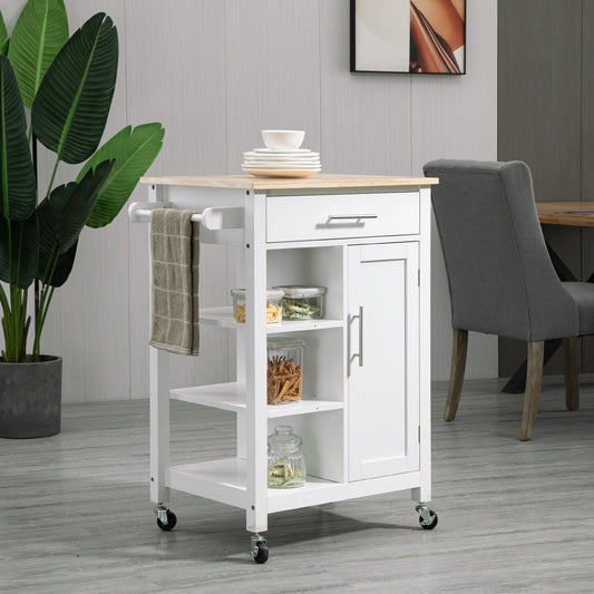 Kitchen Island, Compact Kitchen Cart on Wheels with Open Shelf &; Storage Drawer for Dining Room, Kitchen, White - Gallery Canada