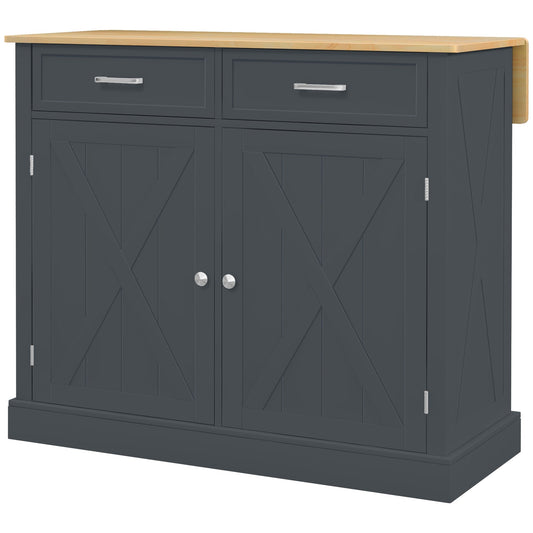 Kitchen Island with Drop Leaf, Rolling Kitchen Cart with 2 Drawers, Adjustable Shelves and Wood Countertop, Dark Grey - Gallery Canada