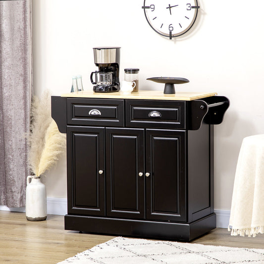 Kitchen Island with Storage Rolling Kitchen Serving Cart with Rubber Wood Top Towel Rack Storage Drawer Cabinet Black - Gallery Canada