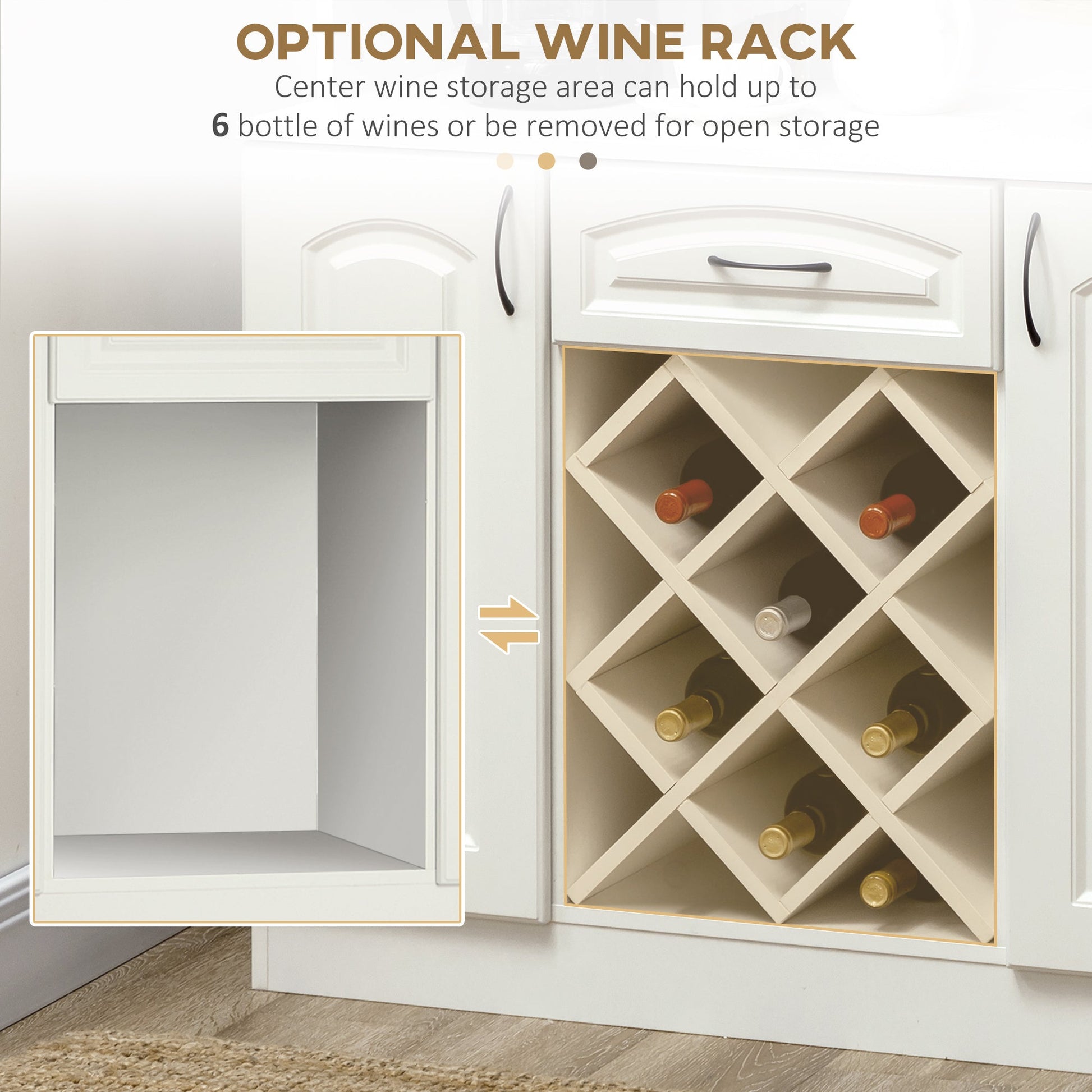 Kitchen Pantry Cabinet, with Hutch, Utility Drawer, 4 Door Cabinets and 6-Bottle Wine Rack, White - Gallery Canada