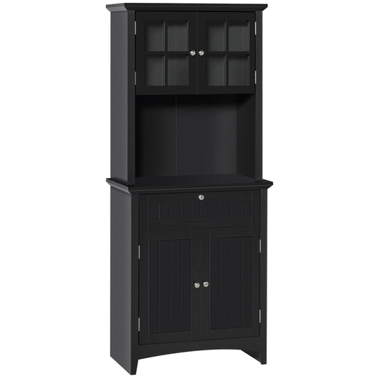 Kitchen Pantry Storage Cabinet, Freestanding Buffet Hutch Wooden Cupboard with Framed Glass Door, Drawer and Microwave Space, Black - Gallery Canada