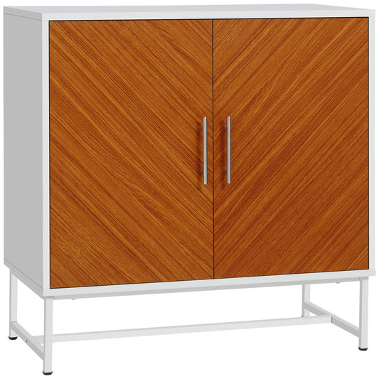 Kitchen Sideboard Buffet Cabinet with Adjustable Shelf, Metal Base, White, Brown - Gallery Canada