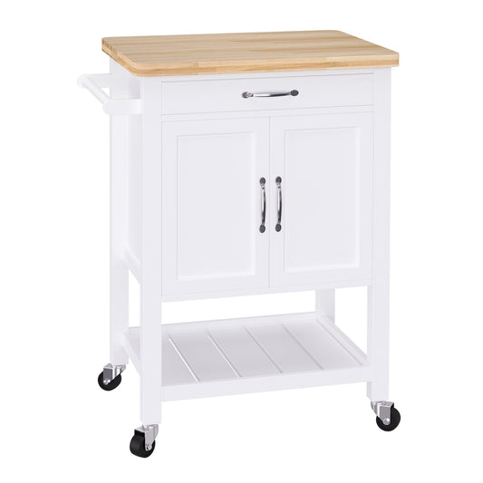 Kitchen Storage Cabinet Trolley Serving Cart Rubber Wood top Rolling Kitchen Island with Towel Rack and Drawer White - Gallery Canada