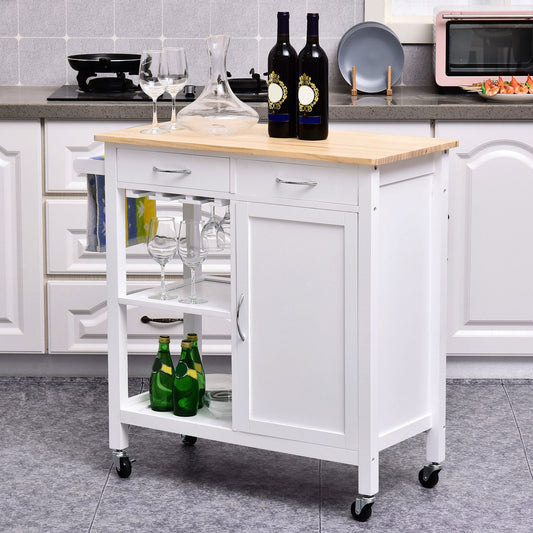 Kitchen Storage Trolley Cart Serving Cart 2 Drawers Wine Glass Rack Towel Rail - Gallery Canada