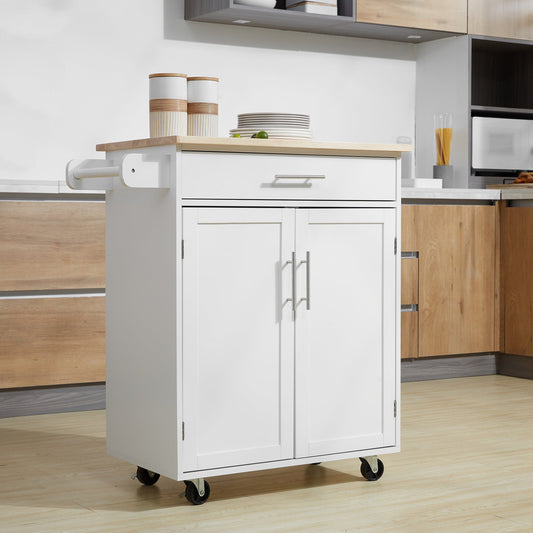 Kitchen Trolley Mobile Kitchen Island on Wheels Serving Cart Wooden Storage w/ Drawer and Towel Bar White - Gallery Canada
