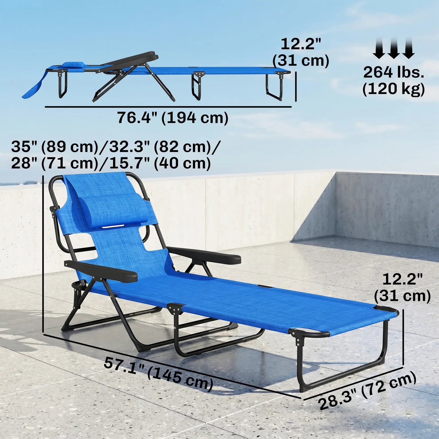 Folding Lounge Chair, Reclining Back, Dark Blue Lounger Chairs at Gallery Canada