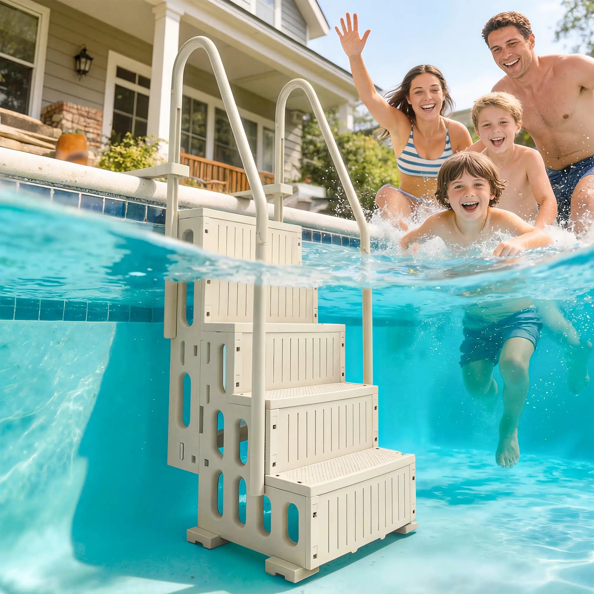 Adjustable Swimming Pool Ladder, 4-Step, Non-Slip Steps, Cream White Outdoor Swimming Pools & Hot Tubs at Gallery Canada