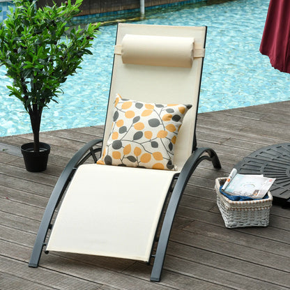 Aluminum Reclining Lounge Chair, 5-Level Adjustable Backrest, Beige Lounger Chairs at Gallery Canada