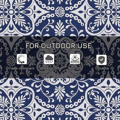 Portable Outdoor Rug, 9' x 18', Waterproof, White Flower, Blue Outdoor Reversible Rugs at Gallery Canada
