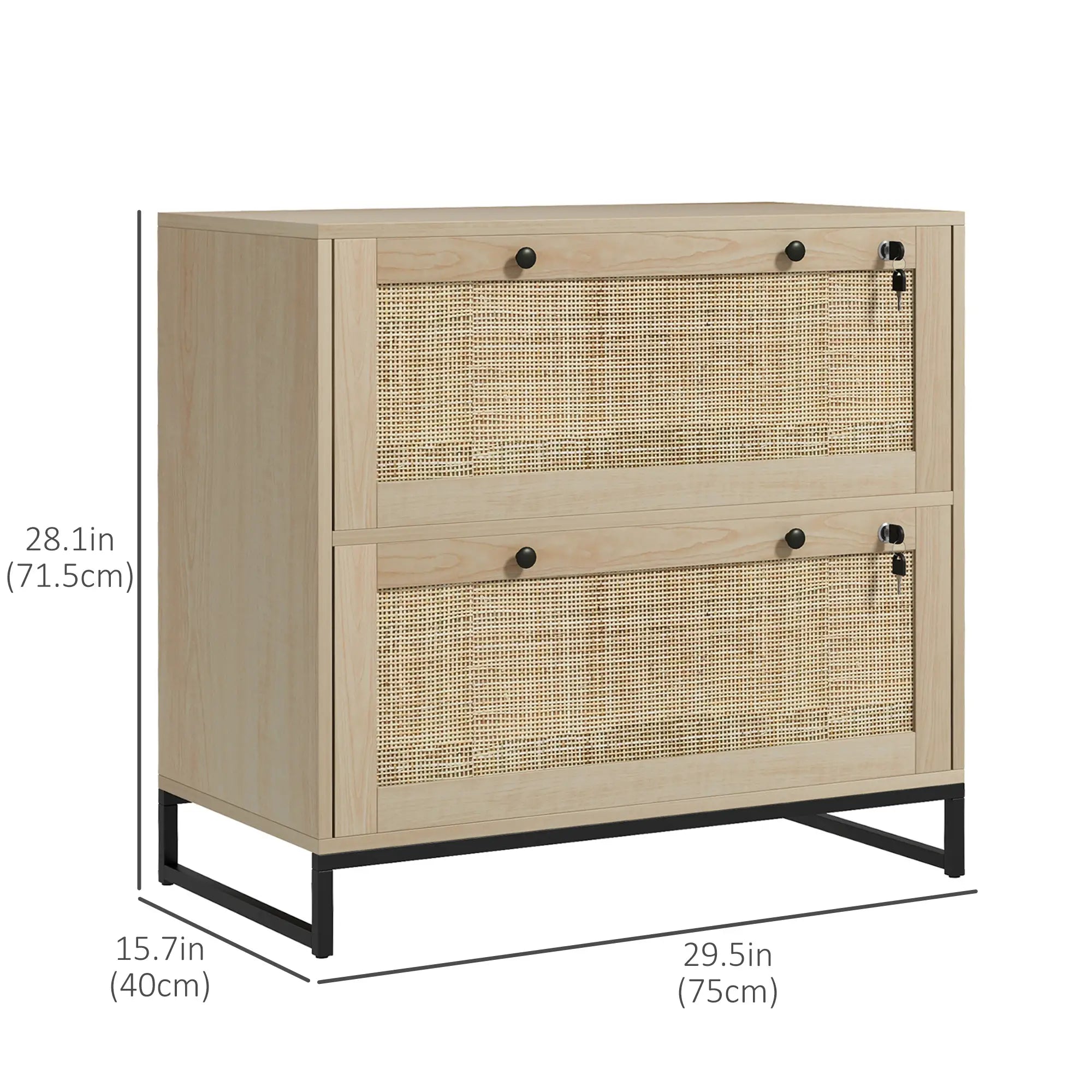 2-Drawer Filing Cabinet with Lock, Rattan, Adjustable Hanging Bar, Natural Office Cabinets & Cupboards at Gallery Canada