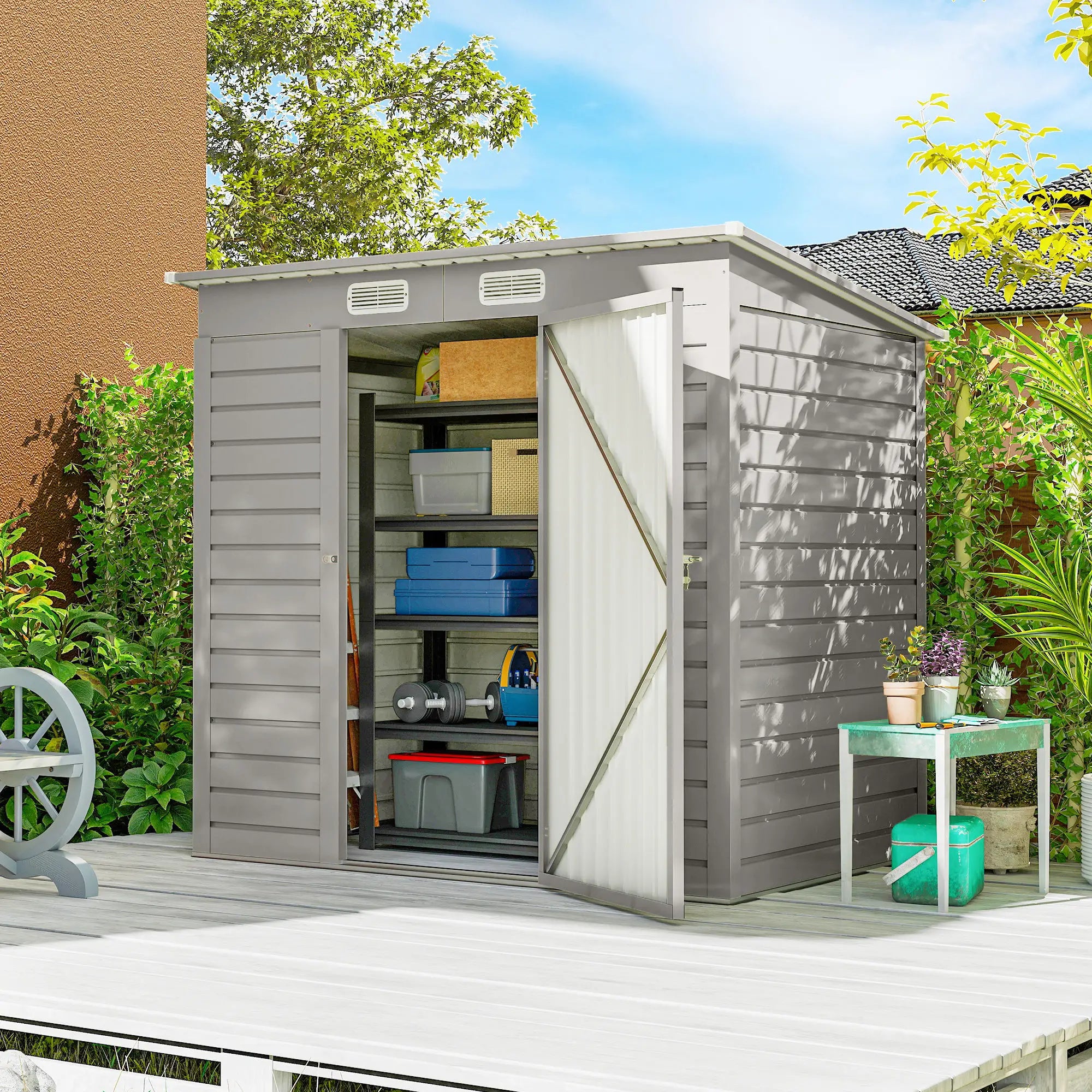 6 x 4FT Galvanized Garden Storage Shed, Metal Outdoor Shed, Light Grey Sheds at Gallery Canada