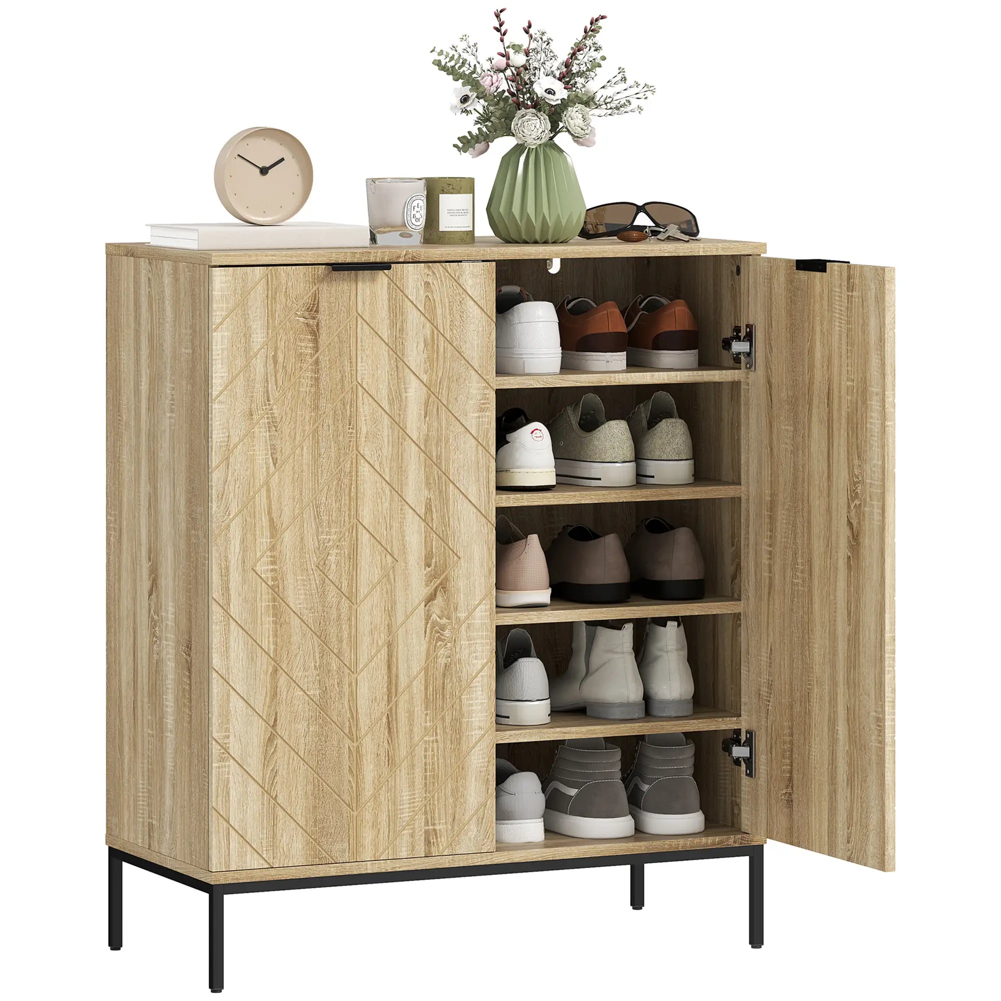 Shoe Storage Cabinet for 15 Pairs, Adjustable Shelves, Oak Shoe Storage Cabinets & Racks at Gallery Canada