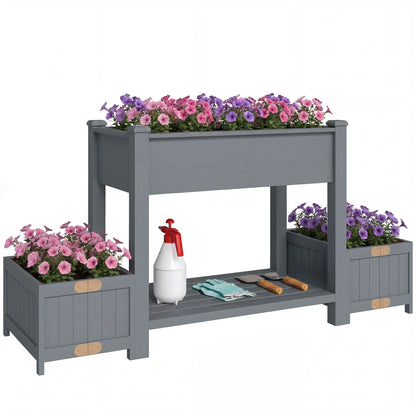Wooden Raised Garden Bed, 2 Foldable Side Pots, Storage Shelf, Drainage Holes Elevated Garden Beds at Gallery Canada