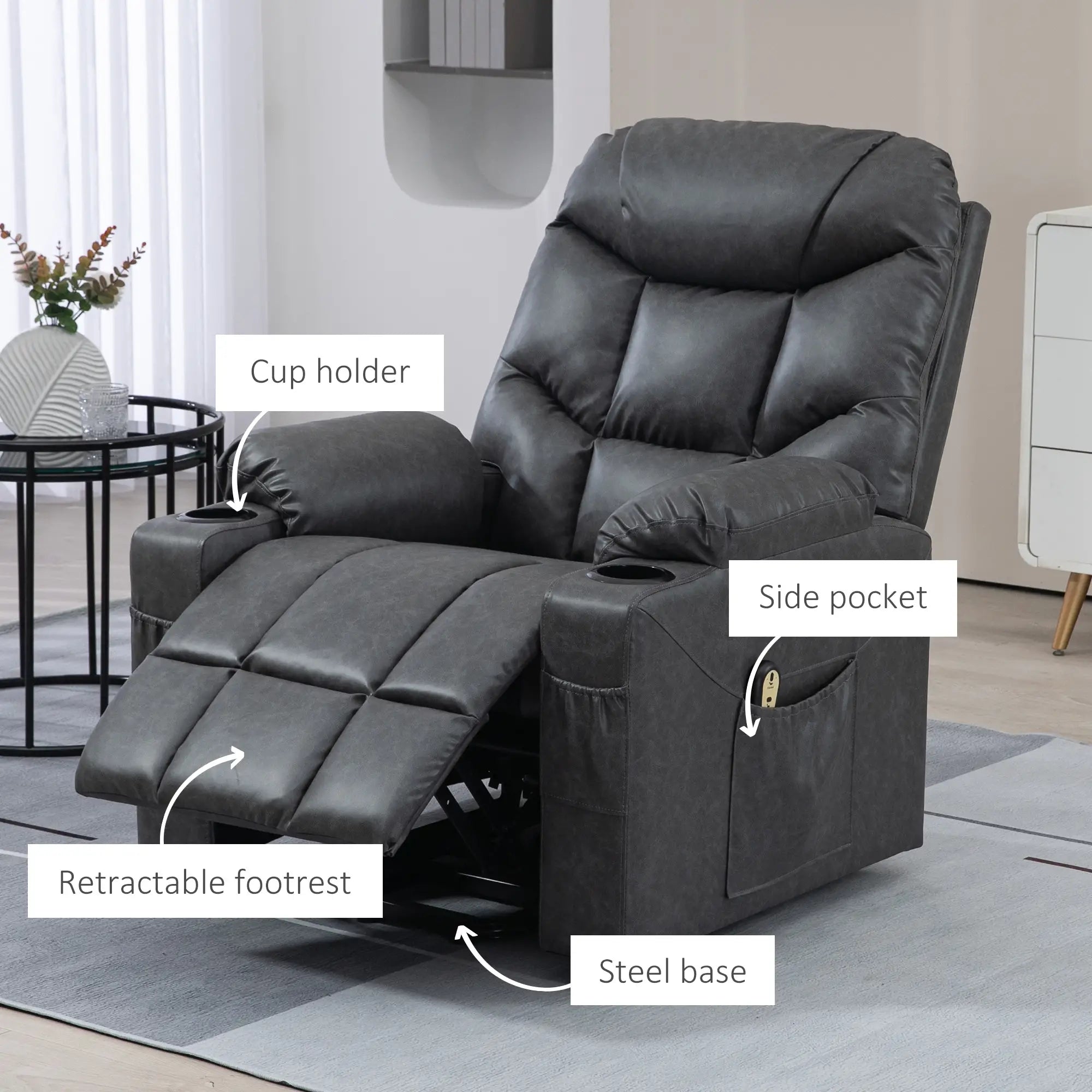Electric Recliner Chair, PU Leather, Quick Assembly, Remote, Grey Sofas & Reclining Chairs at Gallery Canada