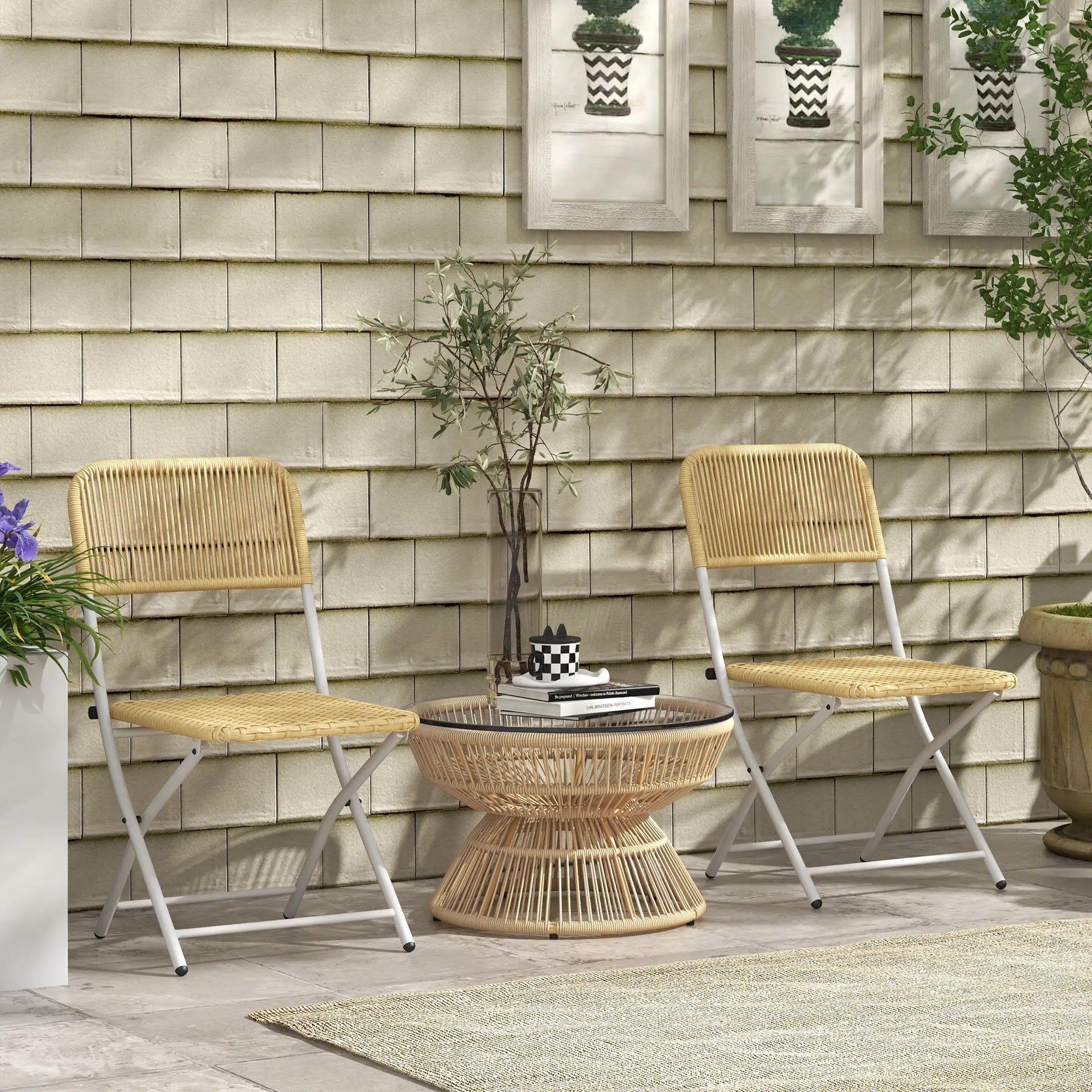 Rattan Outdoor Coffee Table, Tempered Glass Top, Steel Frame, Wicker Furniture Patio Side Tables at Gallery Canada