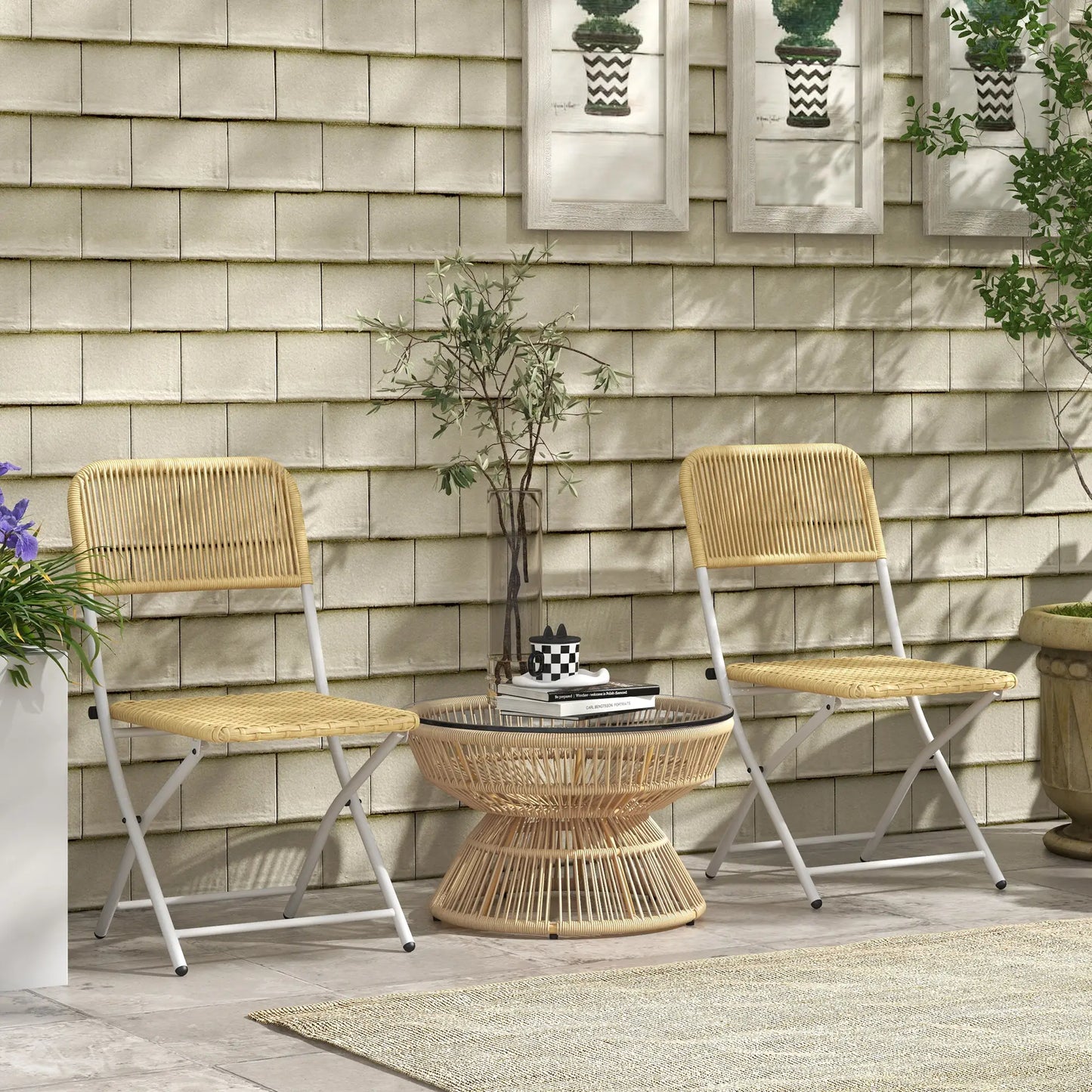 Rattan Outdoor Coffee Table, Tempered Glass Top, Steel Frame, Wicker Furniture Patio Side Tables at Gallery Canada
