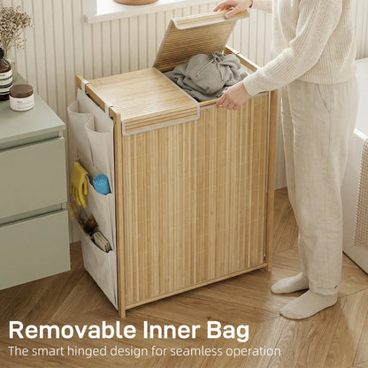 Bamboo Laundry Hamper with Removable Drawstring Bag and Side Storage Pockets, 32 Gal, Natural Bath Accessories at Gallery Canada