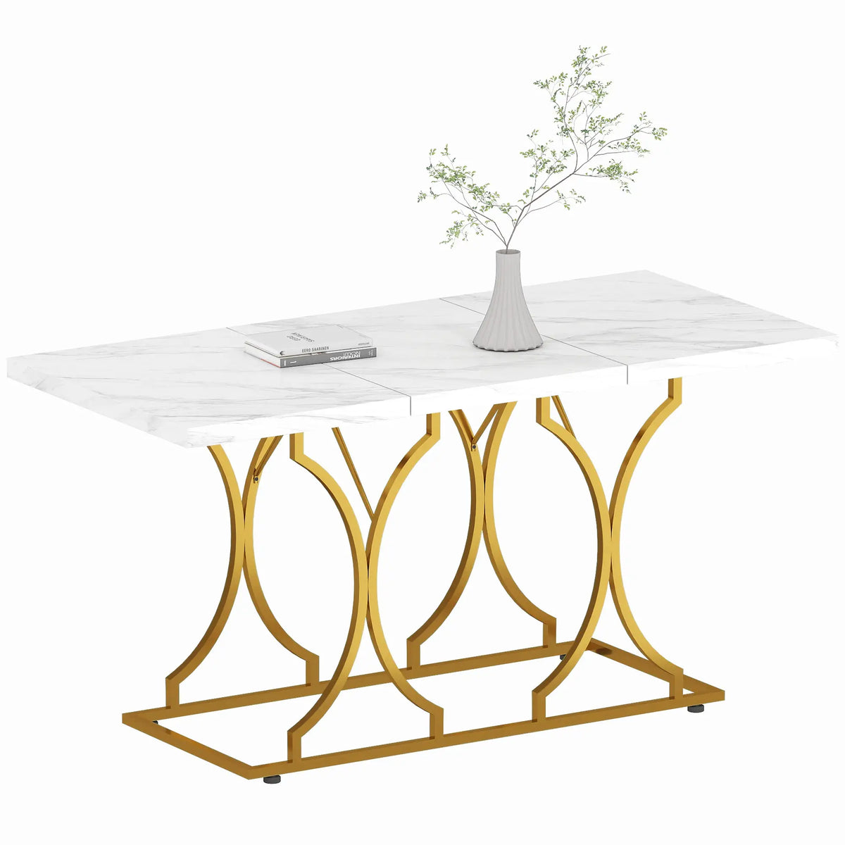 59-Inch Dining Table for 6, Modern Marble-Pattern, White Dining Tables at Gallery Canada