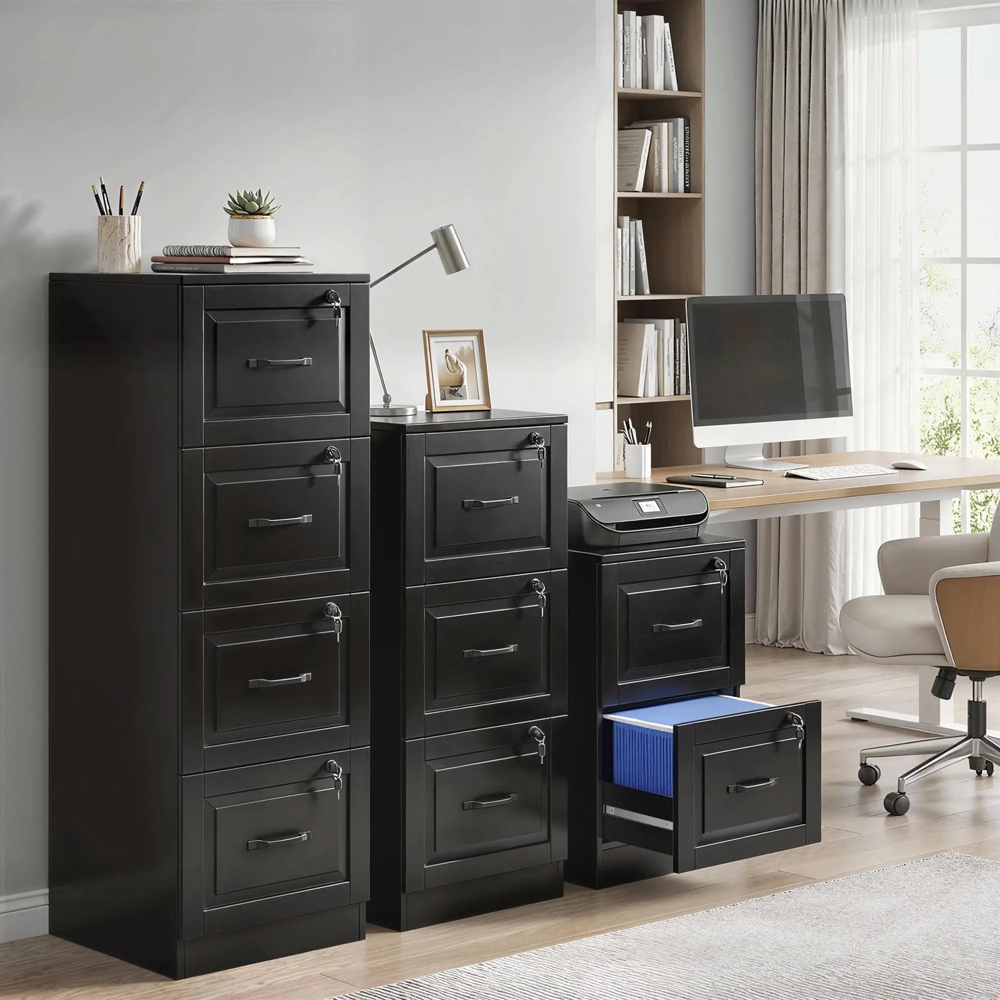 4 Drawer File Cabinet With Lock, Adjustable Hanging Bars, Black Office Cabinets & Cupboards at Gallery Canada