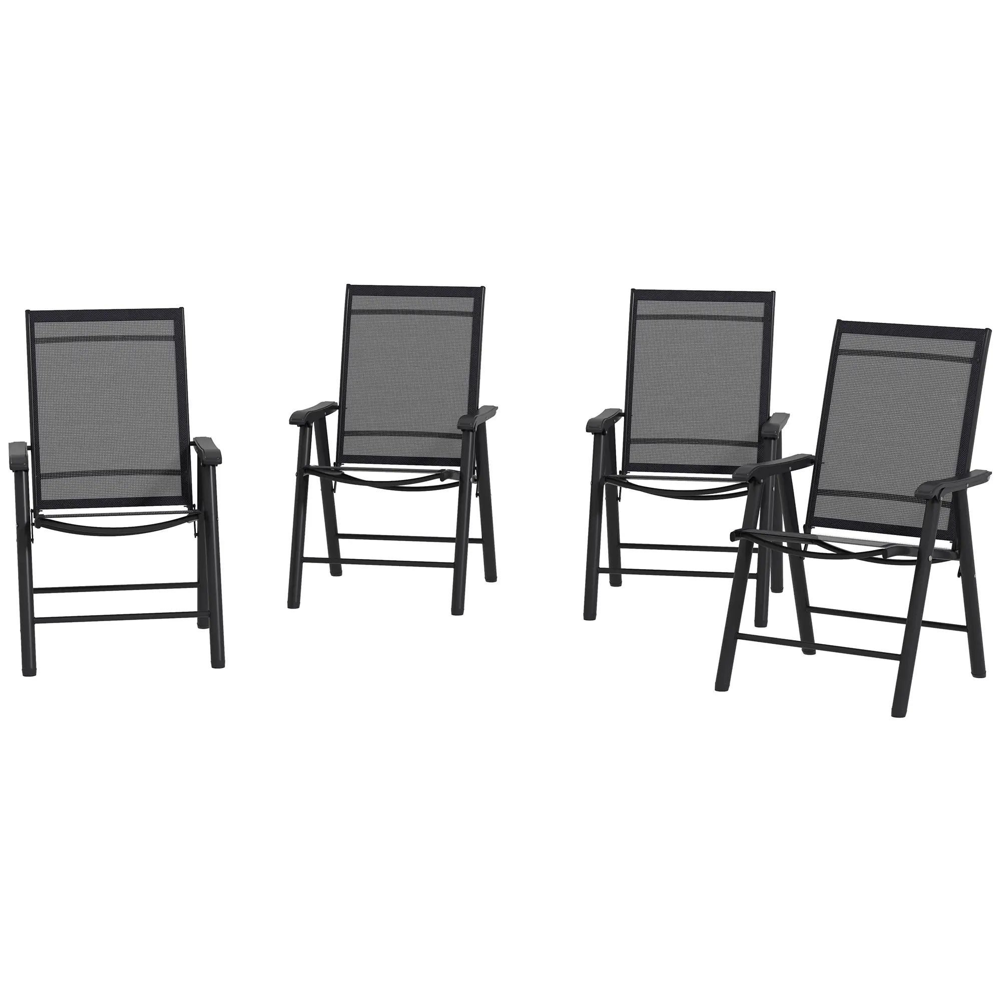 4-Piece Folding Chair Set, Outdoor Furniture with Armrests, Black Patio Chairs Black at Gallery Canada