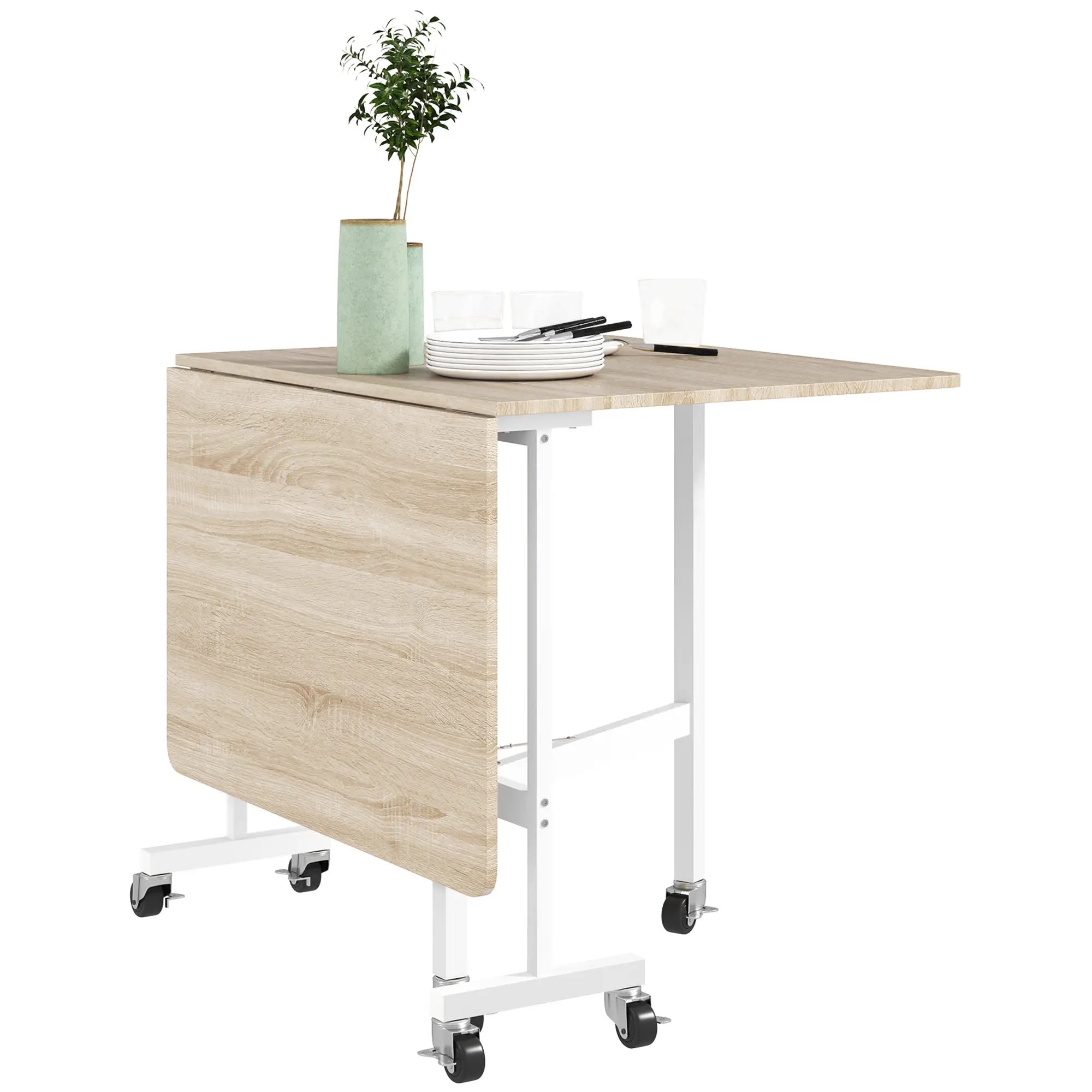 6-Seater Drop-Leaf Dining Table With Wheels, Oak Dining Tables at Gallery Canada