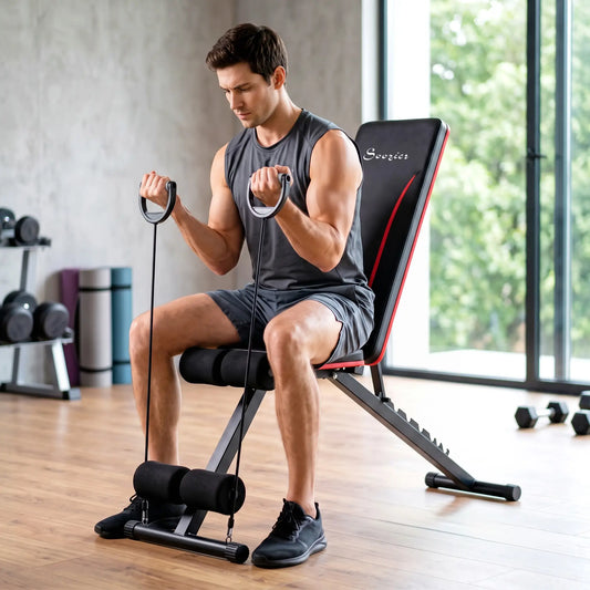 Folding Weight Bench, 7-Position Adjustable Incline Decline Weight Benches Black at Gallery Canada